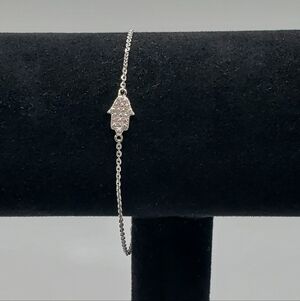 925 Sterling Silver Hamsa Bracelet Adjustable 6-7.5" Women 5A CZ, NEW